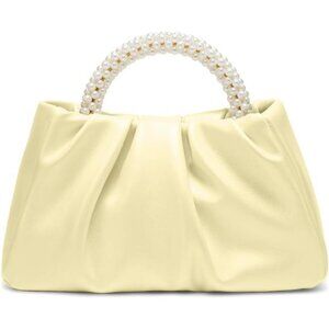 Women Small Pearl Handbags Soft Leather Light Yellow